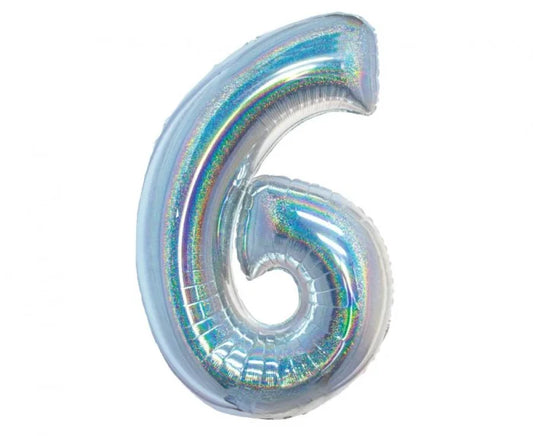 Balon Foliowy Cyfra ’6’’ – Srebrny Holograficzny | 76 cm