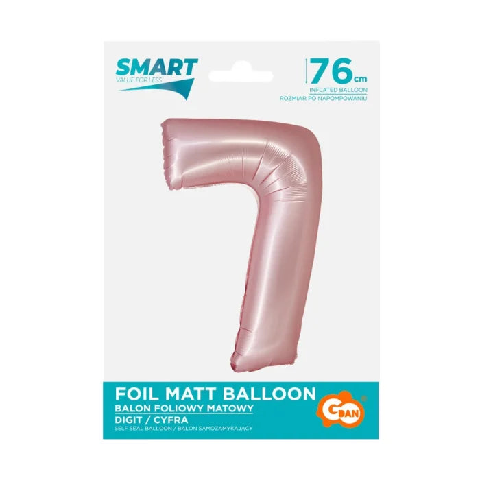 Balon foliowy Cyfra 7, j. różowa matowa, Smart, 76 cm