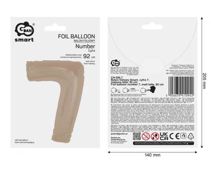 Balon Foliowy Cyfra 7 Matowa Latte (92 cm)