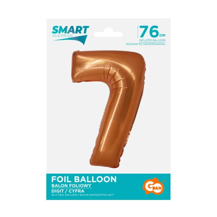 Balon foliowy Cyfra 7, miedziana, Smart, 76 cm