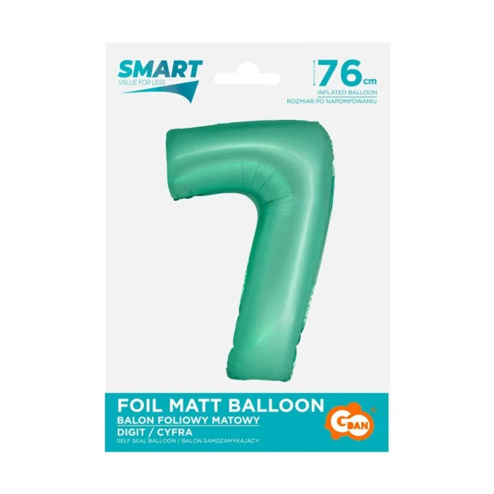 Balon foliowy Cyfra 7, miętowa matowa, Smart, 76 cm