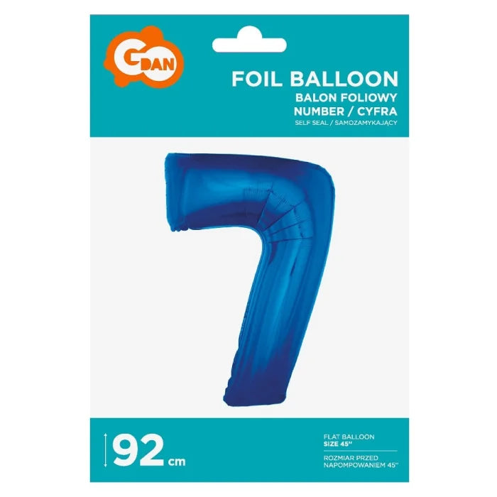 Balon foliowy Cyfra 7, niebieska, 92 cm