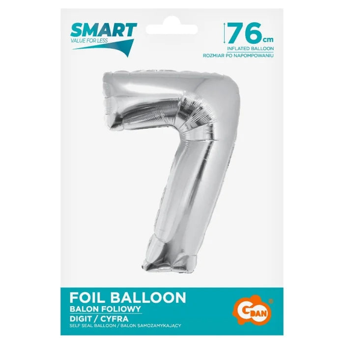 Balon foliowy Cyfra 7, Srebrna, SMART, 76 cm