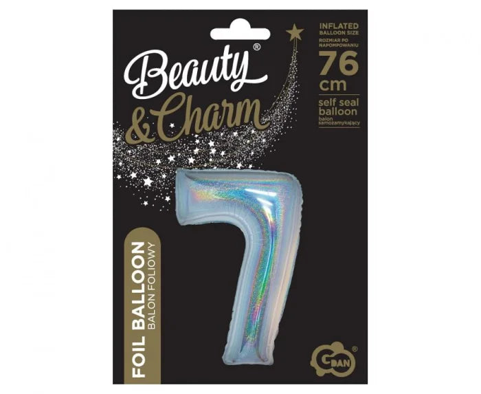 Balon Foliowy Cyfra ’7’’ – Srebrny Holograficzny | 76 cm