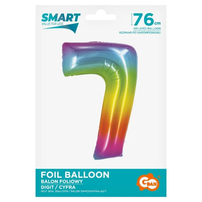 Balon foliowy Cyfra 7, tęczowa, SMART, 76 cm