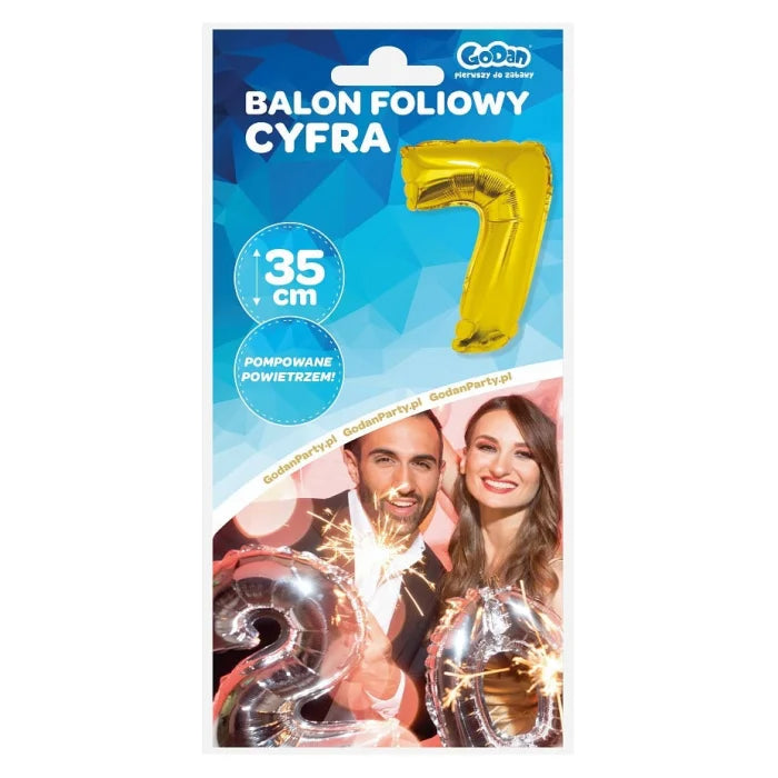 Balon foliowy Cyfra 7, złota, 35 cm