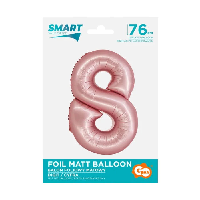 Balon foliowy Cyfra 8, j. różowa matowa, Smart, 76 cm