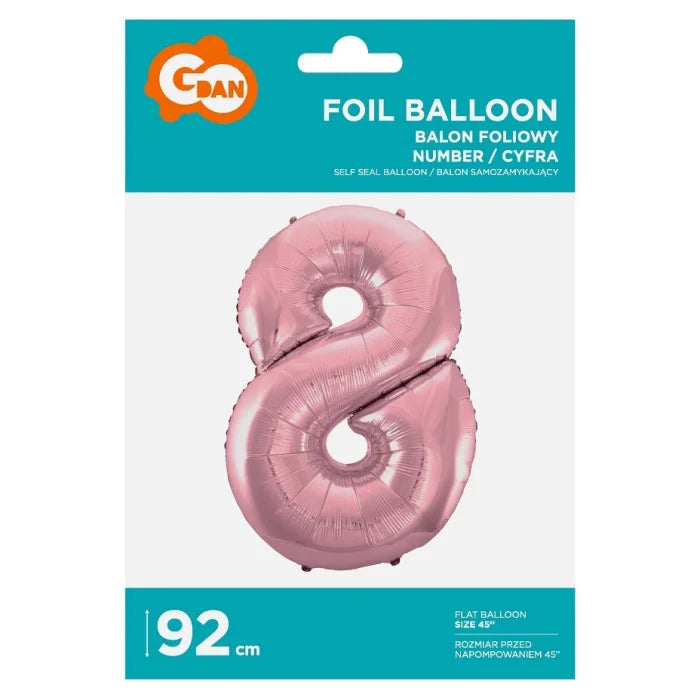 Balon foliowy Cyfra 8, jasnoróżowa, 92 cm