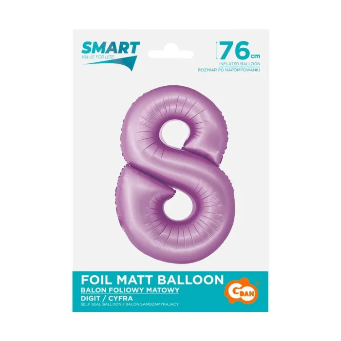 Balon foliowy Cyfra 8, lawendowa matowa, Smart, 76 cm