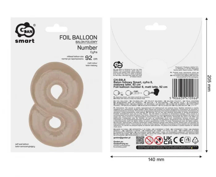 Balon Foliowy Cyfra 8 Matowa Latte (92 cm)