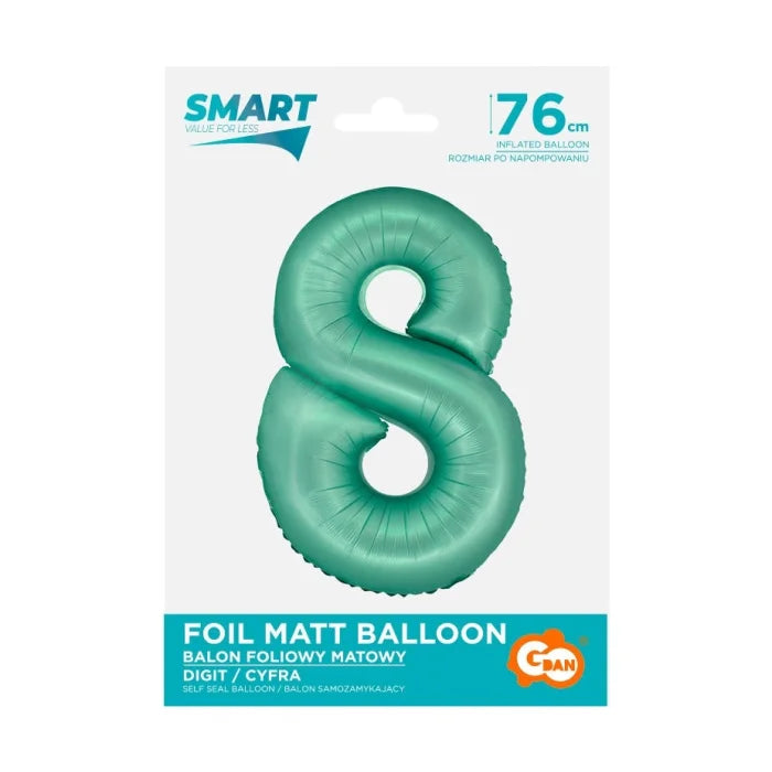 Balon foliowy Cyfra 8, miętowa matowa, Smart, 76 cm