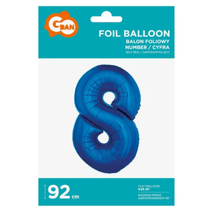 Balon foliowy Cyfra 8, niebieska, 92 cm