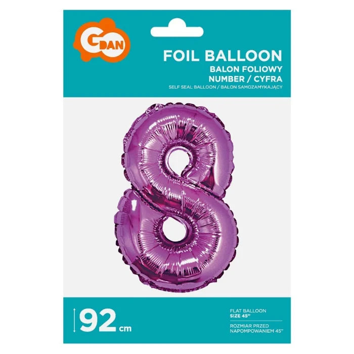 Balon foliowy Cyfra 8, różowa, 92 cm