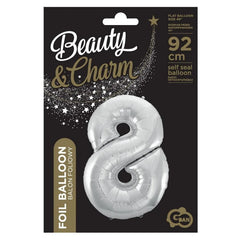 Balon foliowy Cyfra 8, srebrna, Beauty&Charm, 92 cm