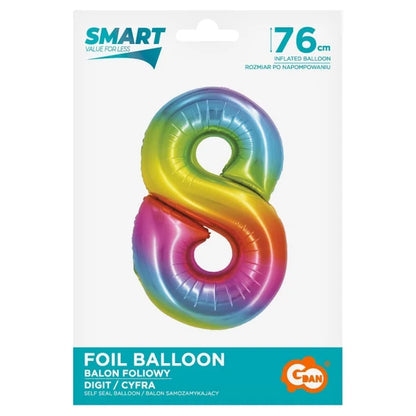Balon foliowy Cyfra 8, tęczowa, SMART, 76 cm