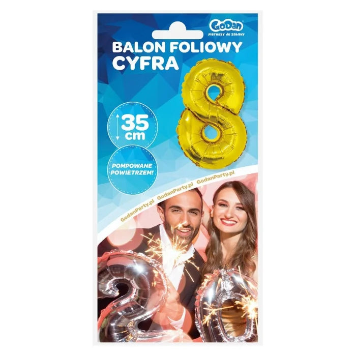 Balon foliowy Cyfra 8, złota, 35 cm