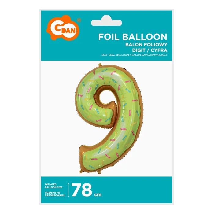 Balon foliowy CYFRA 9, ciasteczko - 78 cm