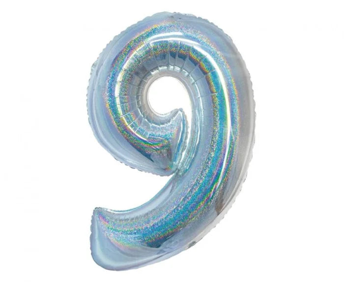 Balon Foliowy Cyfra ’9’’ – Srebrny Holograficzny | 76 cm