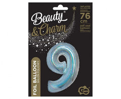 Balon Foliowy Cyfra ’9’’ – Srebrny Holograficzny | 76 cm