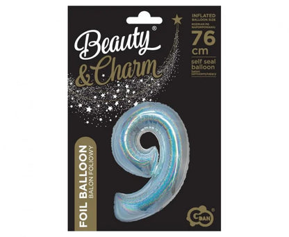 Balon Foliowy Cyfra ’9’’ – Srebrny Holograficzny | 76 cm