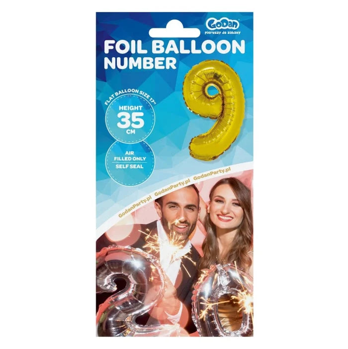 Balon foliowy Cyfra 9, złota, 35 cm