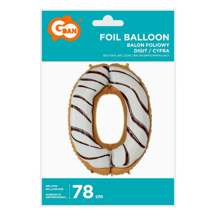 Balon foliowy CYFRA 0, ciasteczko - 78 cm