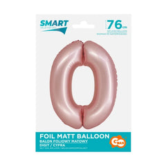 Balon foliowy Cyfra 0, j. różowa matowa, Smart, 76 cm