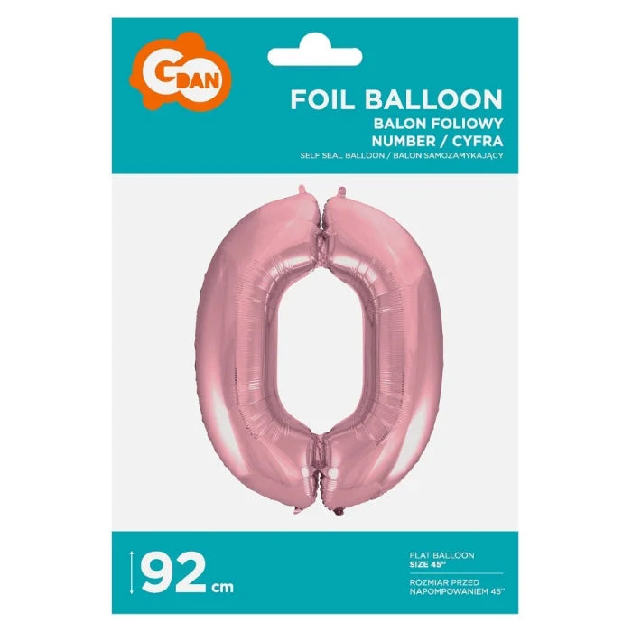 Balon foliowy Cyfra 0, jasnoróżowa, 92 cm