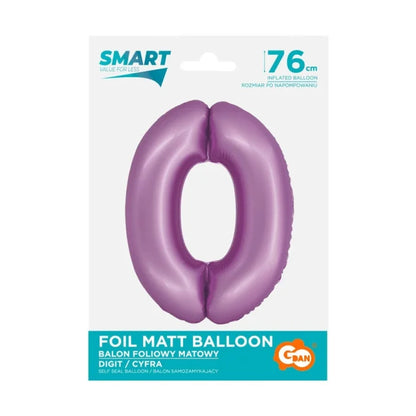 Balon foliowy Cyfra 0, lawendowa matowa, Smart, 76 cm