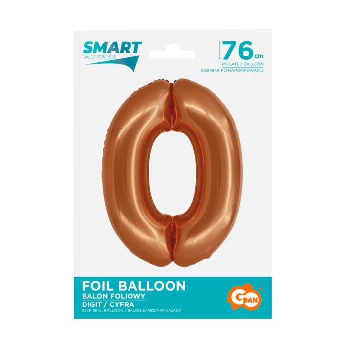 Balon foliowy Cyfra 0, miedziana, Smart, 76 cm