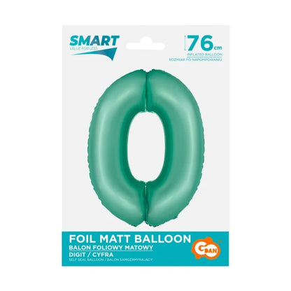 Balon foliowy Cyfra 0, miętowa matowa, Smart, 76 cm