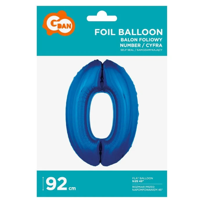 Balon foliowy Cyfra 0, niebieska, 92 cm