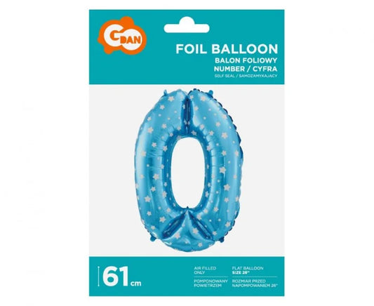 Balon foliowy Cyfra niebieski w białe gwiazdy 61 cm
