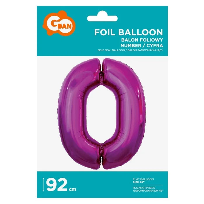 Balon foliowy Cyfra 0, różowa, 92 cm