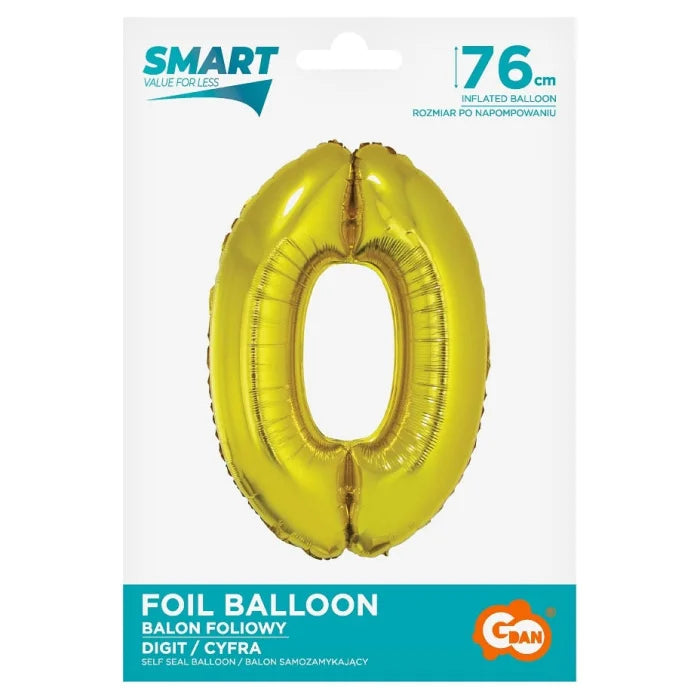 Balon foliowy Cyfra 0, Złota, SMART, 76 cm