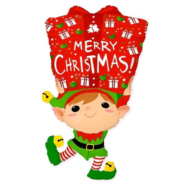 Balon Foliowy Elf z Prezentem 42’’ – 107 cm – Flexmetal – Świąteczna Dekoracja
