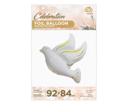 Balon Foliowy Gołąb 92 x 84 cm – Biało-Złoty