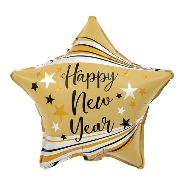 Balon foliowy Gwiazda Happy New Year – matowe złoto 45 cm - Balloons