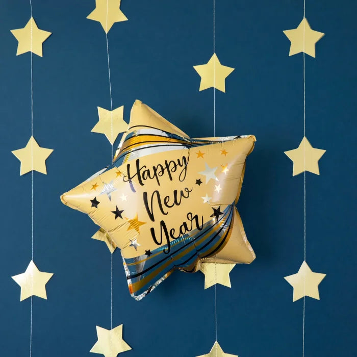 Balon foliowy Gwiazda Happy New Year – matowe złoto 45 cm - Balloons