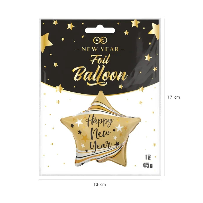 Balon foliowy Gwiazda Happy New Year – matowe złoto 45 cm - Balloons
