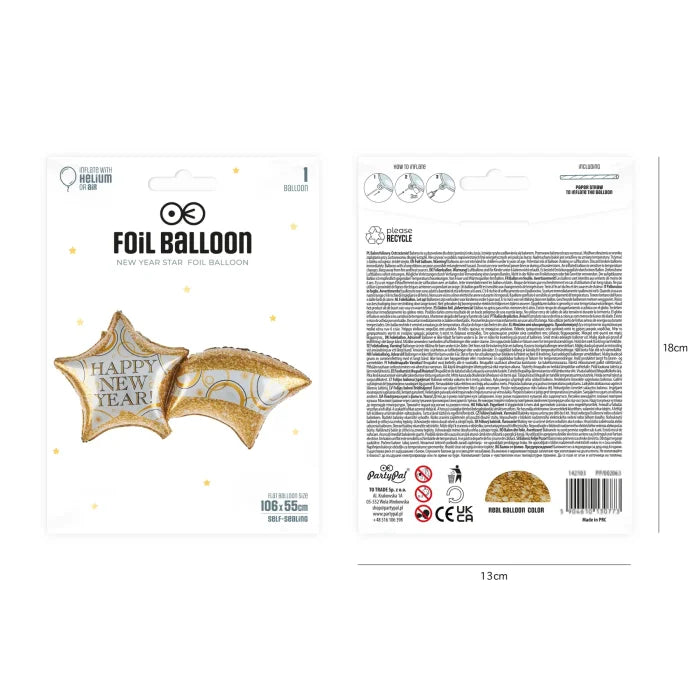 Balon foliowy Gwiazda Noworoczna 106 × 55 cm – efektowna dekoracja na Sylwestra i Nowy Rok - Balloons