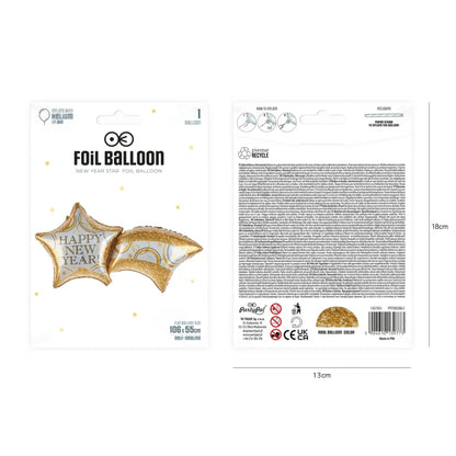 Balon foliowy Gwiazda Noworoczna 106 × 55 cm – efektowna dekoracja na Sylwestra i Nowy Rok - Balloons