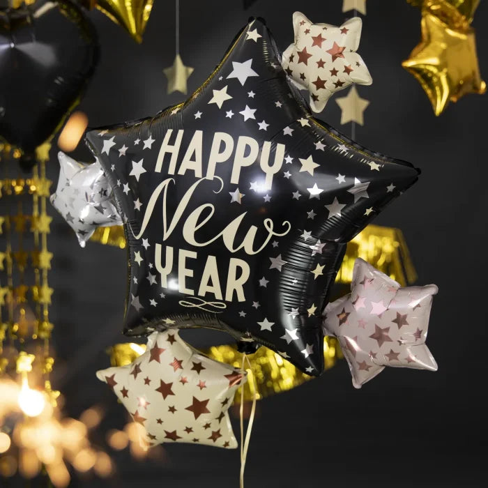 Balon foliowy Gwiazdy “Happy New Year” 83 × 90 cm – efektowna dekoracja sylwestrowa - Balloons