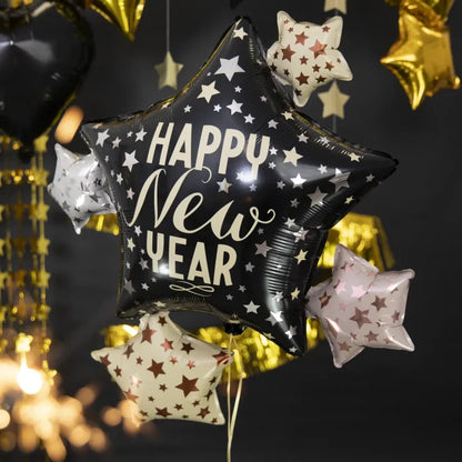 Balon foliowy Gwiazdy “Happy New Year” 83 × 90 cm – efektowna dekoracja sylwestrowa - Balloons