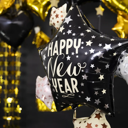 Balon foliowy Gwiazdy “Happy New Year” 83 × 90 cm – efektowna dekoracja sylwestrowa - Balloons