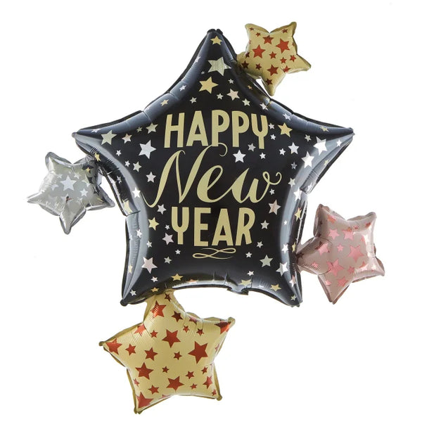 Balon foliowy Gwiazdy “Happy New Year” 83 × 90 cm – efektowna dekoracja sylwestrowa - Balloons