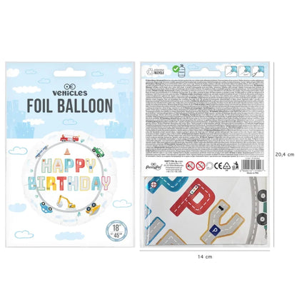 Balon foliowy Happy Birthday – Auta 45 cm - Balloons