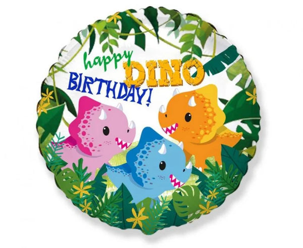 Balon foliowy Happy Birthday Dino 18 cali (okrągły) - Balloons