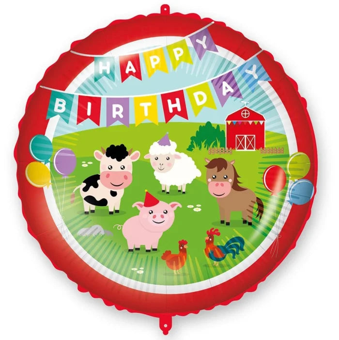 Balon foliowy Happy Birthday Farmyard, 18 cali