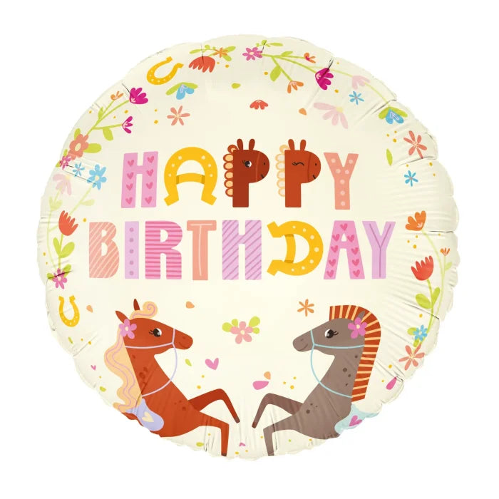 Balon foliowy Happy Birthday – Koniki 45 cm - Balloons